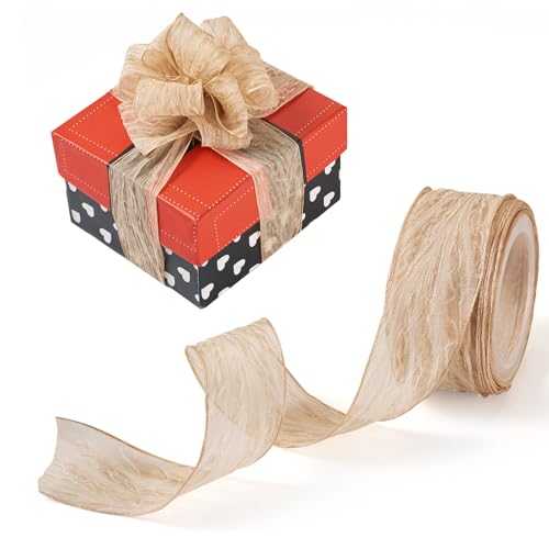 Cheriswelry Organza-Chiffonband für Geschenkverpackungen, Schleifen, Blumensträuße, Hochzeit, Heimdekoration, 25 mm breit, 9,1 m, Beige von Cheriswelry