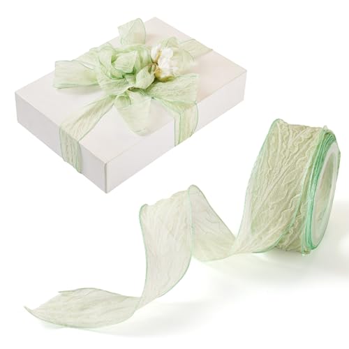 Cheriswelry Organza-Chiffonband für Geschenkverpackungen, Schleifen, Blumensträuße, Hochzeit, Heimdekoration, 25 mm breit, 9,1 m, Grün von Cheriswelry