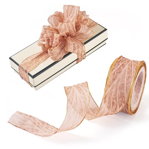 Cheriswelry Organza-Chiffonband für Geschenkverpackungen, Schleifen, Blumensträuße, Hochzeit, Heimdekoration, 25 mm breit, 9,1 m, Sandbraun von Cheriswelry