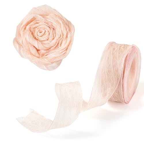 Cheriswelry Organza-Chiffonband mit Drahtrand, 25 mm breit, 9,1 m lang, Organza-Chiffonband für Geschenkverpackungen, Schleifen, Blumensträuße, Hochzeit, Heimdekoration, Biskuit von Cheriswelry