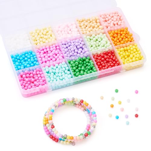 Cheriswelry Runde Glasperlen, 4 mm, bunte, undurchsichtige Perlen, Kristallkugelperlen für DIY-Schmuckherstellung, Schlüsselanhänger, Basteln, Halskette, 2400 Stück von Cheriswelry