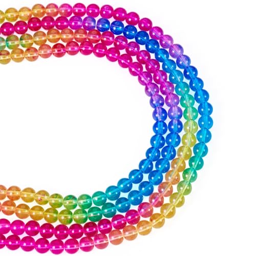 Cheriswelry Runde Glasperlen zur Schmuckherstellung, 8 mm, Regenbogenfarben, Kristallperlen für Armbänder, Ohrringe, Halsketten, Bastelarbeiten (2 Stränge, 106 Stück/Strang) von Cheriswelry