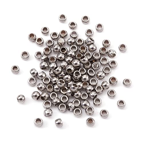 Cheriswelry Runde Perlen aus 304er Edelstahl, 2 mm, lose Abstandshalter, klein, glatt, für DIY-Halsketten, Schmuck, Basteln, Loch: 1 mm, 200 Stück von Cheriswelry