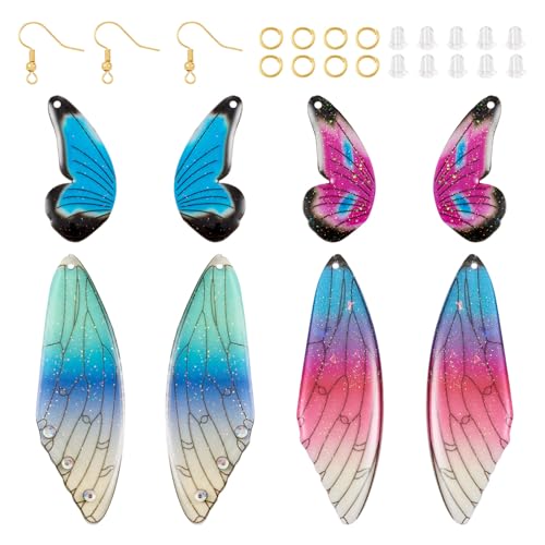 Cheriswelry Schmetterlings-Flügel-Anhänger für Ohrringe, fliegende Tierflügel-Anhänger, flache Rückseite, Libelle, Insekt, Acryl, baumelnde Charms mit Ohrringhaken, Sprungringe, Ohrmuttern für von Cheriswelry