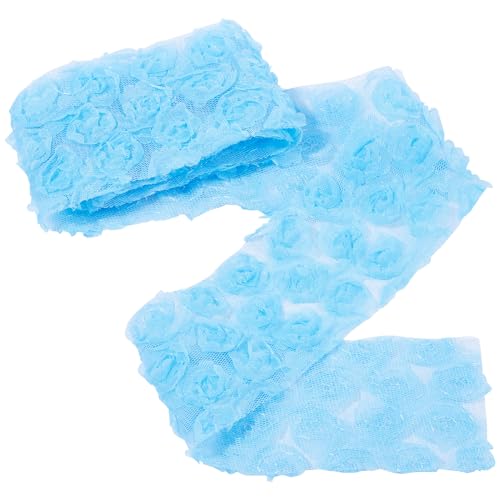 Cheriswelry Spitzenband mit 3D-Blumenmuster, bestickt, Chiffon-Bänder, 6,5 cm, Netz-Spitzenbänder für DIY-Kranz, Haargummis, Kleidung, Verzierung (blau), 91 cm von Cheriswelry