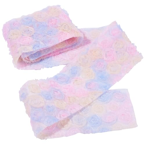 Cheriswelry Spitzenband mit 3D-Blumenmuster, bestickt, Chiffon-Bänder, 6,5 cm, Netz-Spitzenbänder für DIY-Kranz, Haargummis, Kleidung, Verzierung (gemischte Farben) von Cheriswelry