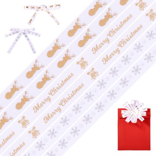 Cheriswelry Weihnachtsbänder für Geschenkpapier, 9 Meter, Satin-Stoffbänder, Urlaubs-Bastelbänder für Festival, Party, Heimdekoration, DIY-Zubehör (3 Bündel) von Cheriswelry