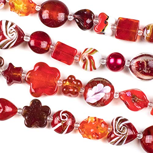 Cherry Blossom Beads Handgefertigtes Lampwork-Glas – lebendige rote Mischung, 4 verschiedene 20,3 cm Stränge – perfekt für Schmuckherstellung, Großpackung von Cherry Blossom Beads