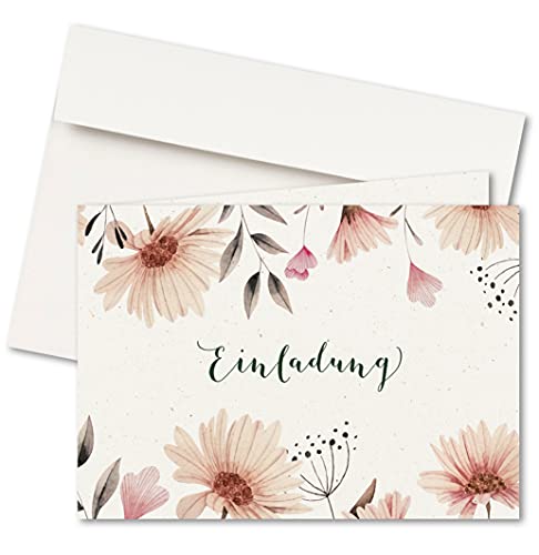 FRUITPRINTS I 20er Set Einladungskarten & Umschläge I Klappkarten I Format A6 I Motiv: Blumenwiese I Hochzeit I Geburtstag I Jubiläum von FRUITPRINTS