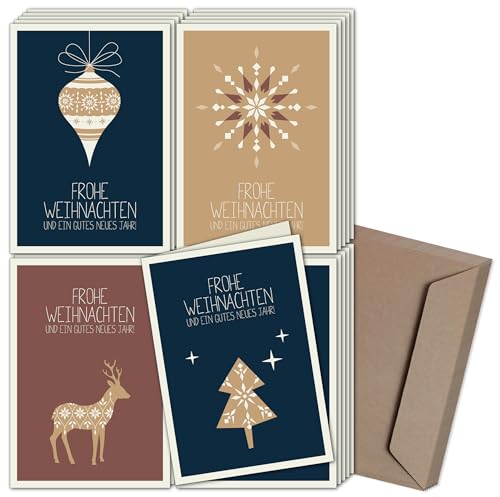 Weihnachtskarten & Umschläge I 20er Set I mit PRÄGUNG I Skandinavische Weihnacht I B6 Premium Klappkarten I für Familie, Freunde, oder geschäftlich von CherryCards