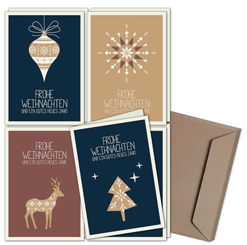 Weihnachtskarten & Umschläge I 8er Set I mit PRÄGUNG I Skandinavische Weihnacht I B6 Premium Klappkarten I für Familie, Freunde, oder geschäftlich von CherryCards