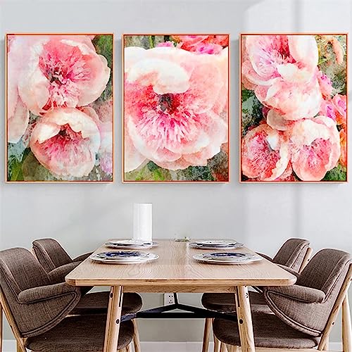 3 Teilig Diamond Painting Set Full, Aquarell Pflanzen Blume 5D Diamant Malerei Bilder, DIY Diamant Gemälde Voll Strass Stickerei Kreuzstich Kits Kunst Handwerk Leinwand Wanddekor(Round drill)30x40cm von ChesKi