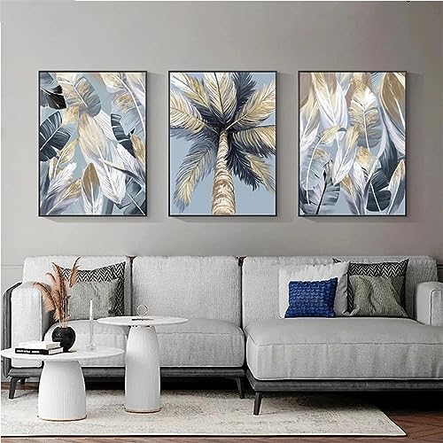 ChesKi 3 Teilig Diamond Painting Bilder,5D DIY Diamant Painting Vollbohrer Kit,Tropische Blätter des Palmblattes Malen nach Zahlen Diamant,Geschenk für Erwachsene Kinder,Arts Craft Wand Decor 40x50cm von ChesKi