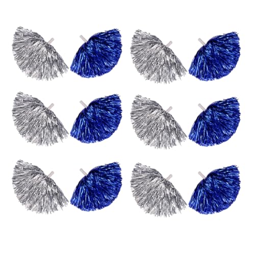 12PCS Cheerleading Pom Poms, Metallfolie Kunststoff Pom Poms Mit Baton Griff, Cheer Pom Poms Für Team Spirit Sport Party Cheering Tanzen Party (Blau,Groß) von CheungYee