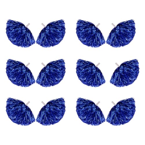 12PCS Cheerleading Pom Poms, Metallfolie Kunststoff Pom Poms Mit Baton Griff, Cheer Pom Poms Für Team Spirit Sport Party Cheering Tanzen Party (Blau,Mittel) von CheungYee