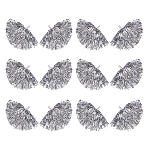 12PCS Cheerleading Pom Poms, Metallfolie Kunststoff Pom Poms Mit Baton Griff, Cheer Pom Poms Für Team Spirit Sport Party Cheering Tanzen Party (Gold,Groß) von CheungYee