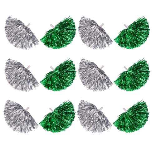 12PCS Cheerleading Pom Poms, Metallfolie Kunststoff Pom Poms Mit Baton Griff, Cheer Pom Poms Für Team Spirit Sport Party Cheering Tanzen Party (Grün,Groß) von CheungYee