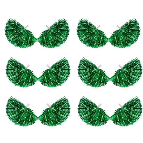 12PCS Cheerleading Pom Poms, Metallfolie Kunststoff Pom Poms Mit Baton Griff, Cheer Pom Poms Für Team Spirit Sport Party Cheering Tanzen Party (Grün,Mittel) von CheungYee