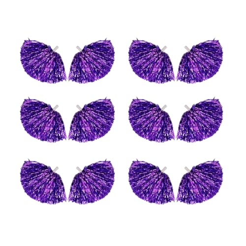 12PCS Cheerleading Pom Poms, Metallfolie Kunststoff Pom Poms Mit Baton Griff, Cheer Pom Poms Für Team Spirit Sport Party Cheering Tanzen Party (Lila,Mittel) von CheungYee