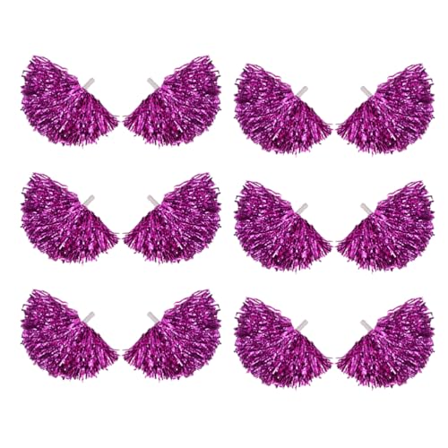 12PCS Cheerleading Pom Poms, Metallfolie Kunststoff Pom Poms Mit Baton Griff, Cheer Pom Poms Für Team Spirit Sport Party Cheering Tanzen Party (Rose,Mittel) von CheungYee