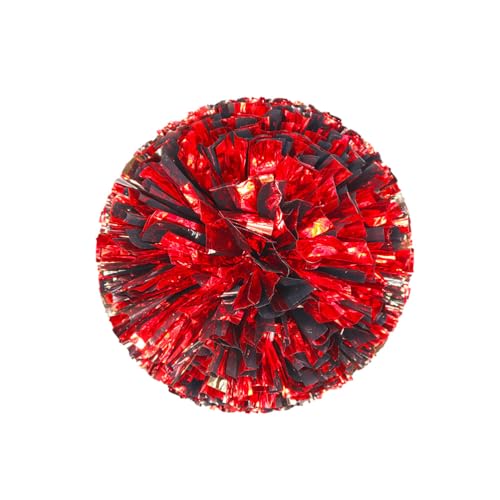 6PCS Cheerleading Pom Poms mit Easy Grip Ring, Sport Tanz Cheer Kunststoff Pom Poms Cheerleading für Sport Team Geist Jubel (Schwarz & Rot) von CheungYee