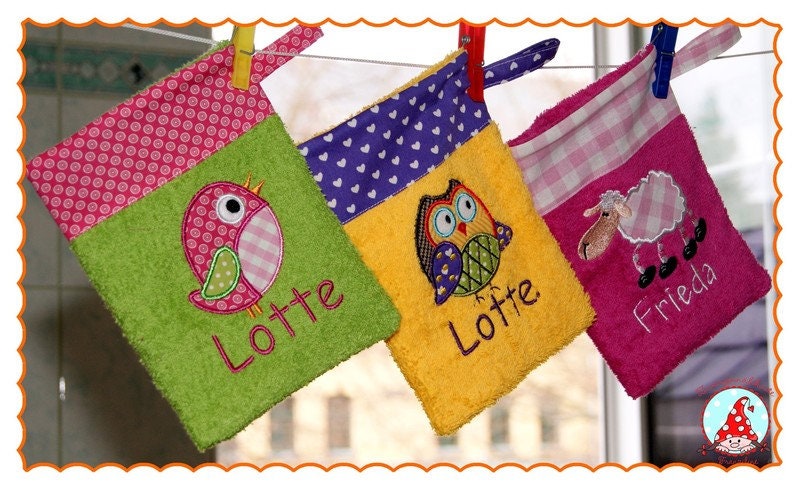 Waschlappen Mit Namen & Wunschmotiv Waschhandschuhn Für Baby Kinder Washcloth von CheyennenShop