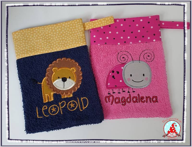 Waschlappen Mit Namen & Wunschmotiv Waschhandschuhn Für Baby Kinder Washcloth von CheyennenShop