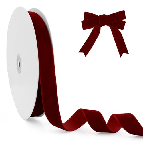 Geschenkbänder,Bänder,25 Yards 20mm Samt Dirndl,Dirndl Samt,Dekoband,Samtband,Geschenk Band,Kräuselband Geschenkband,Dirndl Band,Samtband Dunkelrot,Rotes Samtband,Burgundy Red Ribbon,Tortenschleife von ChicQuench