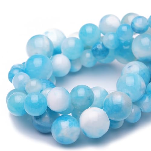 Chicager 10 mm Natursteinperlen zur Schmuckherstellung, blau-weiße Jade, poliert, glatt, rund, Edelsteinperlen für Armband, Halskette, 38,1 cm von Chicager