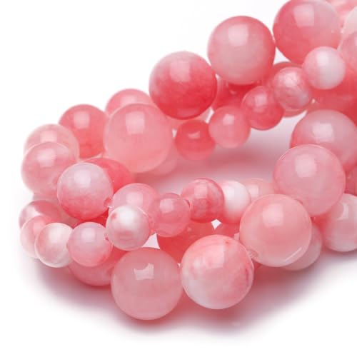 Chicager Natursteinperlen für Schmuckherstellung, 10 mm, rosa-weiße Jade, poliert, glatt, rund, Edelsteinperlen für Armband, Halskette, 38,1 cm von Chicager