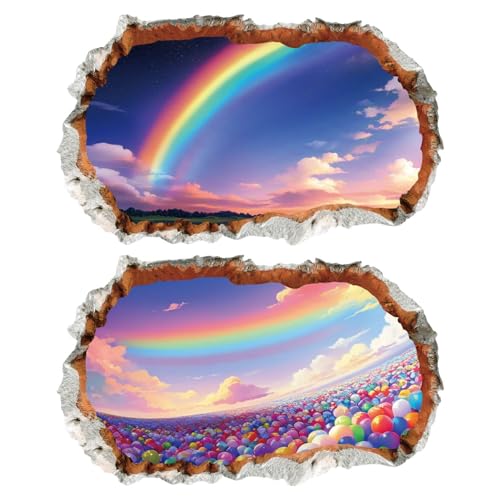 2PCS Wandtattoo Regenbogen 3D Effekt XXL - Ballon Wandaufkleber Wandsticker Wanddeko Geschenk für Mädchen Babyzimmer Kinderzimmer Schlafzimmer Jungenzimmer Mädchenzimmer Große 580x1000mm von Chicbanners