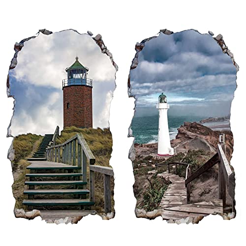 Chicbanners 2Pcs Aussicht Leuchtturm weiß Meer Wandtattoo 3D Effekt XXL Wanddurchbruch Fenster Wandaufkleber für Junge Mädchen Kinderzimmer v04 1000 mm breit x 600 mm tief (groß) von Chicbanners