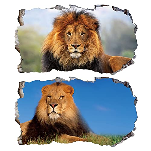 2Pcs Löwe Wandtattoo 3D Effekt XXL Wanddurchbruch Fenster Wandaufkleber für Kinderzimmer Junge Mädchen Groß 1000mmx600mm von Chicbanners