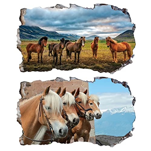 2Pcs Pferd Horse Wandtattoo 3D Effekt XXL Wanddurchbruch Fenster Wandaufkleber für Junge Mädchen Kinderzimmer Groß 1000mmx600mm von Chicbanners