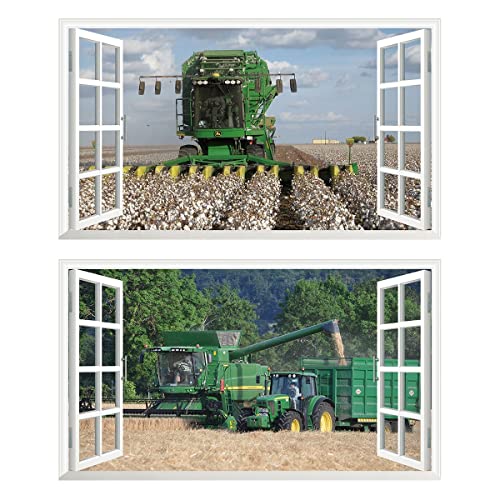 2Pcs Wandtattoo Mähdrescher Traktor Trecker 3D Effekt XXL Farm Feld Landwirtschaft Wandaufkleber Fenster Selbstklebend für Junge Kinderzimmer Groß 1000mmx600mm von Chicbanners