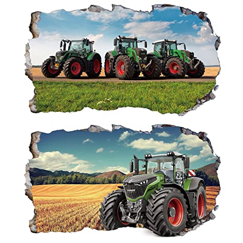 2Pcs Wandtattoo Traktor Trecker 3D Effekt XXL Farm Feld Landwirtschaft Wandaufkleber Fenster Selbstklebend für Junge Kinderzimmer Groß 1000mmx600mm von Chicbanners