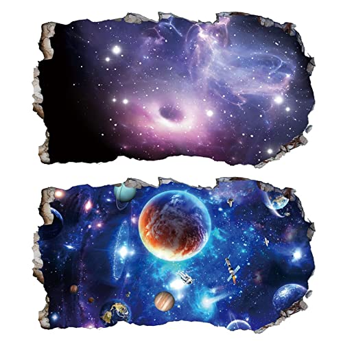 2Pcs Weltraum Erde Planeten Space Wandtattoo 3D Effekt V01 Wandsticker XXL Wanddurchbruch Fenster Wandaufkleber Universum Sterne für Kinderzimmer Jungenzimmer Groß 1000mmx580mm von Chicbanners