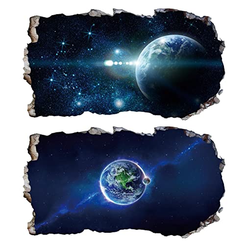 2Pcs Weltraum Erde Planeten Space Wandtattoo 3D Effekt V05 Wandsticker XXL Wanddurchbruch Fenster Wandaufkleber Universum Sterne für Kinderzimmer Jungenzimmer mädchenzimmer Groß 1000mmx580mm von Chicbanners