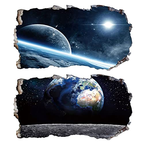 2Pcs Weltraum Erde Planeten Space Wandtattoo 3D Effekt V06 Wandsticker XXL Wanddurchbruch Fenster Wandaufkleber Universum Sterne für Kinderzimmer Jungenzimmer Mädchen Groß 1000mmx580mm von Chicbanners