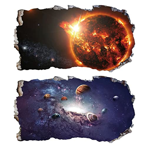 2Pcs Weltraum Erde Planeten Space Wandtattoo 3D Effekt V04 XXL Wanddurchbruch Fenster Wandaufkleber Universum Sterne für Kinderzimmer Jungenzimmer mädchenzimmer 1000 mm breit x 600 mm tief (groß) von Chicbanners