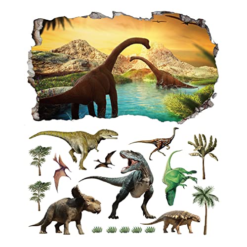 2Pcs Dinosaurier Dino Urzeit T-rex Wandtattoo 3D Effekt Wandsticker XXL Wanddurchbruch Tiere Fenster Wandaufkleber für Kinderzimmer Jungenzimmer v11 1000 mm breit x 600 mm tief (groß) von Chicbanners