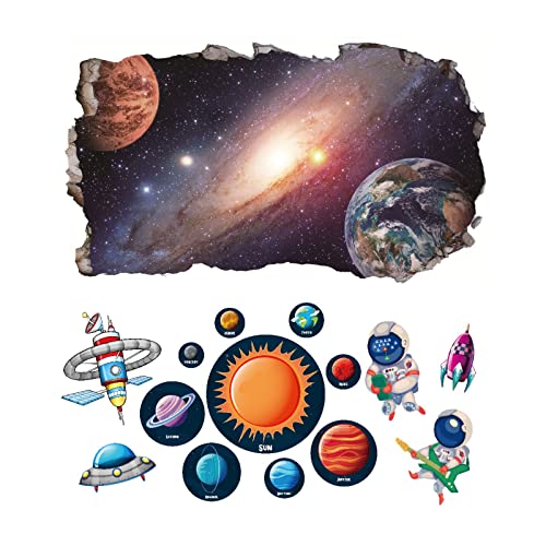 2Pcs Weltraum Erde Planeten Space Wandtattoo 3D Effekt V11 XXL Wanddurchbruch Fenster Wandaufkleber Universum Sterne für Kinderzimmer Jungenzimmer mädchenzimmer 1000 mm breit x 600 mm tief (groß) von Chicbanners