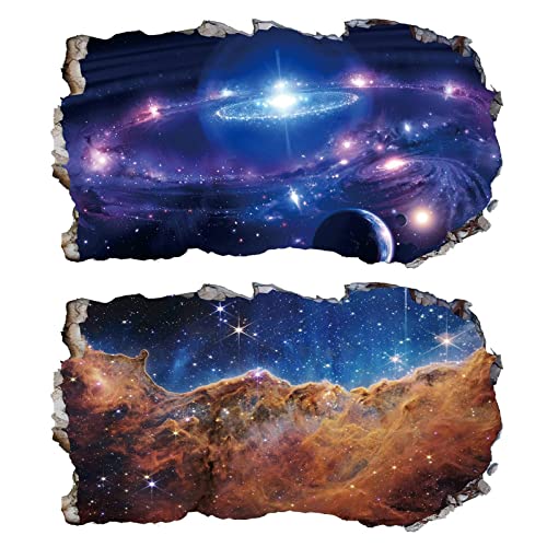 Chicbanners 2Pcs Weltraum Erde Planeten Space Wandtattoo 3D Effekt Wandsticker XXL Wanddurchbruch Fenster Wandaufkleber Universum Sterne für Kinderzimmer Jungenzimmer mädchenzimmer Groß 1000mmx580mm von Chicbanners