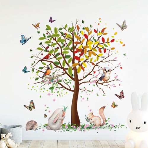 Wandtattoo Vögel auf Baum Vier Jahreszeiten - Wandaufkleber Frühling Sommer Herbst Winter - Wandsticker Vinyl Selbstklebend XXL für Schlafzimmer Wohnzimmer Kinderzimmer Große 116X123cm von Chicbanners