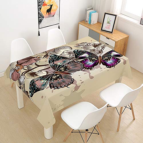 Chickw1 Rechteckig Luxus Tischdecke Abwaschbar Wasserdicht aus Polyester Lotuseffekt Pflegeleicht Goldener Schmetterling Bedruckte Tischtuch für Home Küche Garten (Beige,140x160cm) von Chickwin-Shop