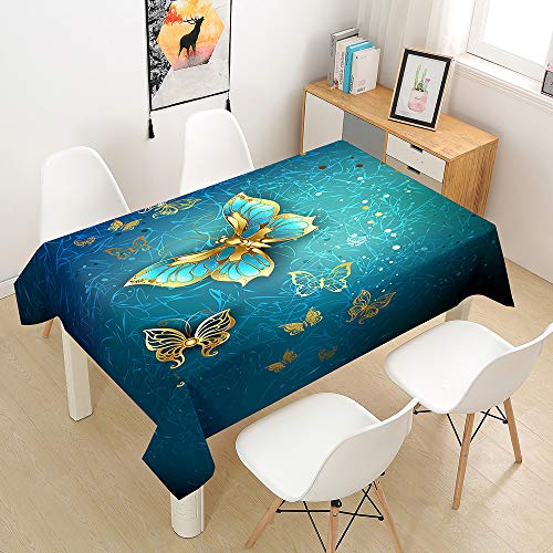 Chickw1 Rechteckig Luxus Tischdecke Abwaschbar Wasserdicht aus Polyester Lotuseffekt Pflegeleicht Goldener Schmetterling Bedruckte Tischtuch für Home Küche Garten (Grün,140x160cm) von Chickwin-Shop