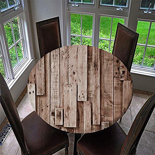 Chickw1 Tischdecke Runde Wasserdicht Abwaschbar 3D Holzdruck Bedruckte Tischschoner Elastische Kante,Tischtuch aus Polyester für Küche, Esszimmer, Garten, Balkon oder Camping (Tafel,100cm) von Chickwin-Shop