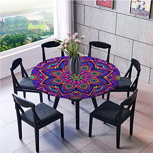 Chickw1 Tischdecke Runde Wasserdicht Abwaschbar Mandala Drucken Tischschoner Elastische Kante, Tischtuch aus Polyester für Küche, Esszimmer, Garten, Balkon (Königsblaue rote Blume,100cm) von Chickwin-Shop