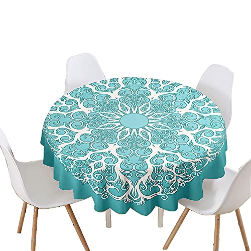 Chickw1 Tischdecke Runde Wasserdicht Abwaschbar Mandala-Muster Bedruckte Tischschoner Fleckschutz,Tischtuch aus Polyester für Küche,Esszimmer,Garten,Balkon oder Camping (Blaue Baumwurzeln,120cm) von Chickwin-Shop