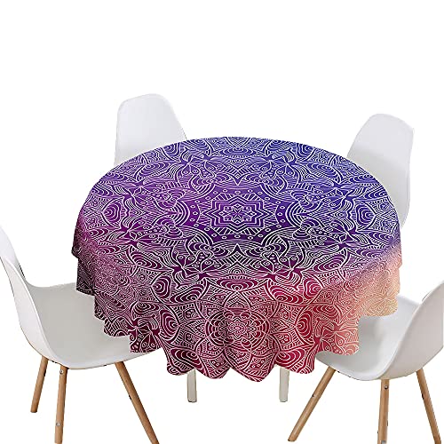 Chickw1 Tischdecke Runde Wasserdicht Abwaschbar Mandala-Muster Bedruckte Tischschoner Fleckschutz,Tischtuch aus Polyester für Küche,Esszimmer,Garten,Balkon oder Camping (Lila Farbverlauf,90cm) von Chickwin-Shop